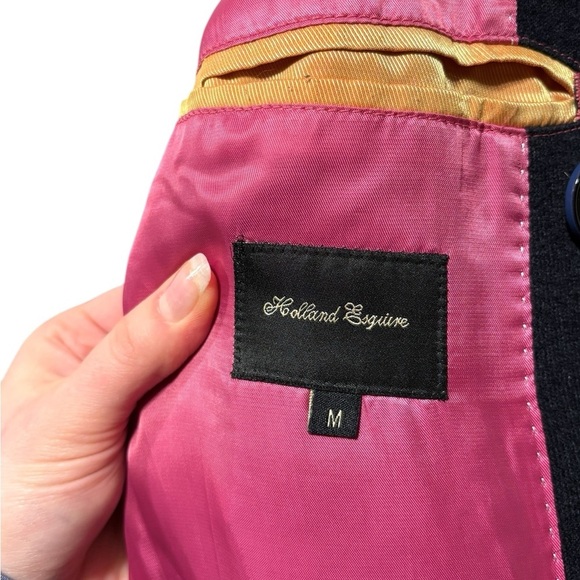 Holland Esquire Stylish Black Wool Double Breasted Peacoat Vibrant Lining Medium - Picture 10 of 11